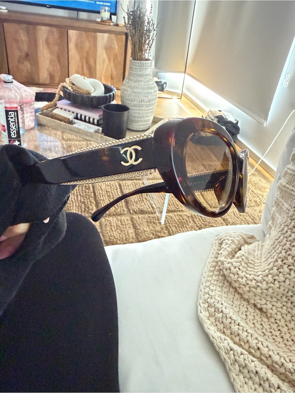 CHANEL Tortoiseshell Round Sunglasses with Gold CC Logo